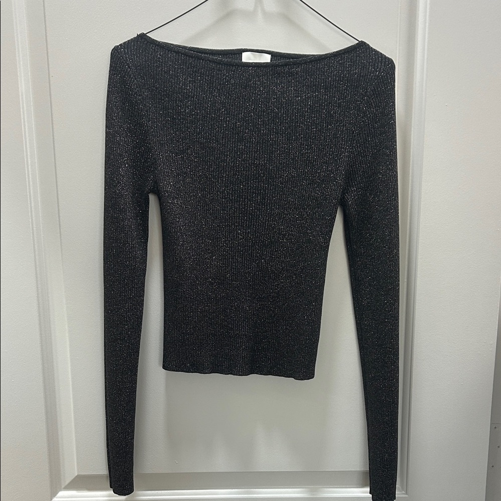 H&M boat neck Shimmering Black Knit Top size small